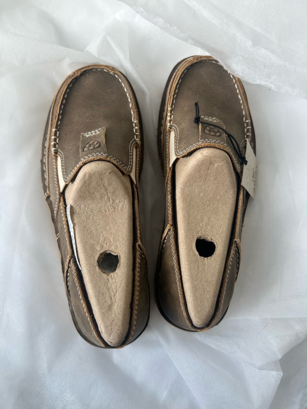 Ariat Women’s Brown Bomber Leather Round Moc Toe Slip-On Casual Shoes - Picture 3 of 7